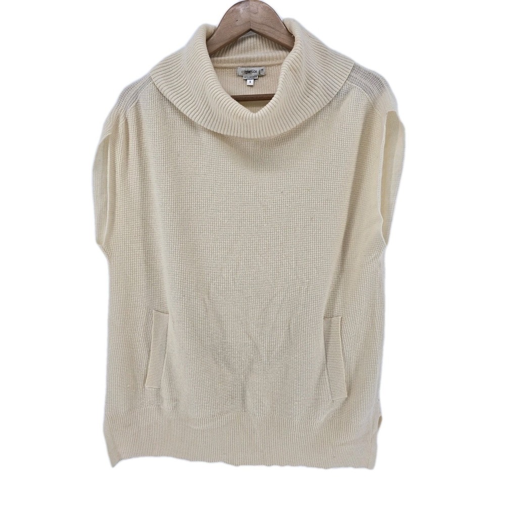 Tyler Boe Sweater Vest Womens Small Cream 100% Cashmere Cowl Neck Waffle Knit